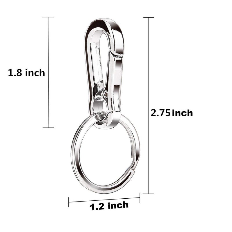 KINGFOREST 5-Pack Heavy Duty Carabiner Keychains - Quick Release Metal Key Clips with Split Rings for Keys, Bags, Dog Tags & Outdoor Gear (Silver) - Image 2